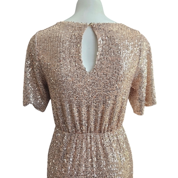 Baltic Born Bridesmaid Sequined Rose Gold Side Slit Maxi Dress Sz Small Coquette - Picture 5 of 11